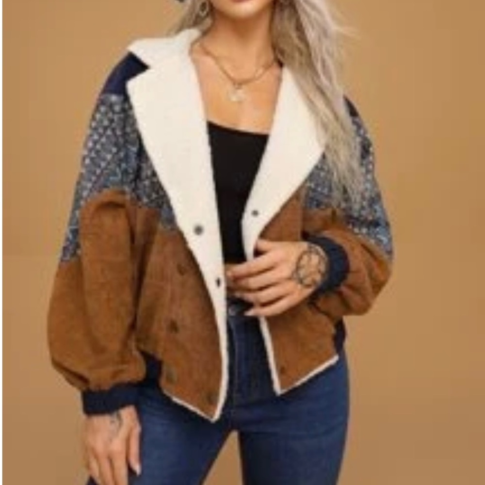 Sherpa Lined Geo Pattern Corduroy Jacket